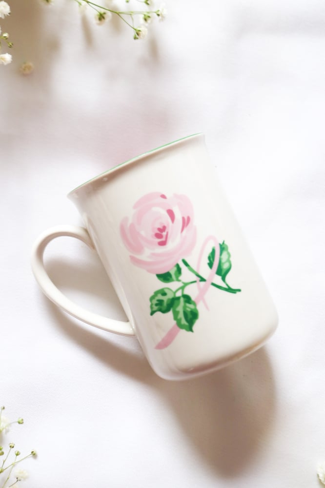 Image of Vintage Avon Pink Rose Ribbon BCA Mug 