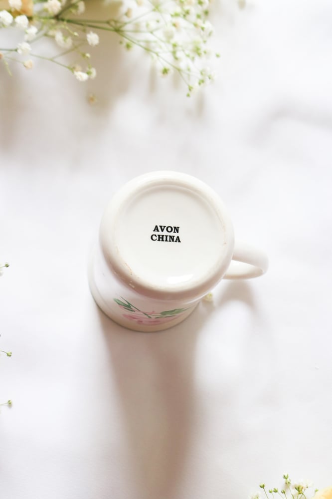Image of Vintage Avon Pink Rose Ribbon BCA Mug 