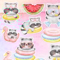 Image 2 of Cute Summer Raccoon Stickers (13 Pack)