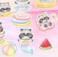Image 4 of Cute Summer Raccoon Stickers (13 Pack)