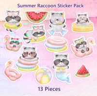 Image 1 of Cute Summer Raccoon Stickers (13 Pack)
