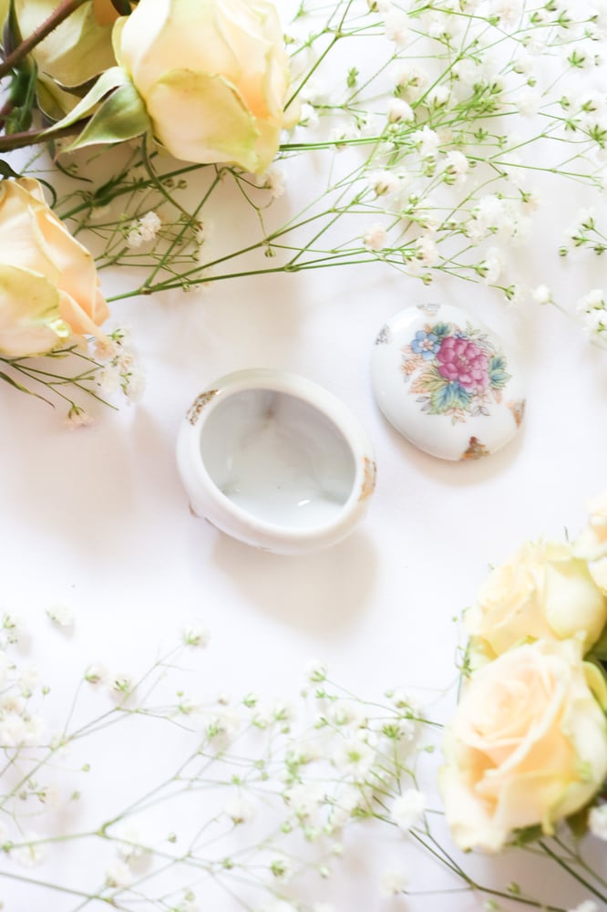 Image of Vintage Porcelain Floral Oval Trinket Box from Japan