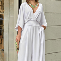 2025 Summer Cross-Border Independent Station Women's Jumpsuit Batwing Sleeve V-neck Backless Waist T