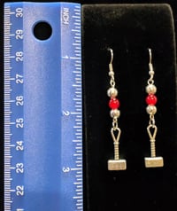 Image 3 of Beaded Silver Toned Hammer Charm Dangle Earrings