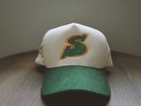 Image 3 of Cream and Green corduroy snapback