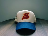 Image 1 of Cream corduroy with navy blue brim 