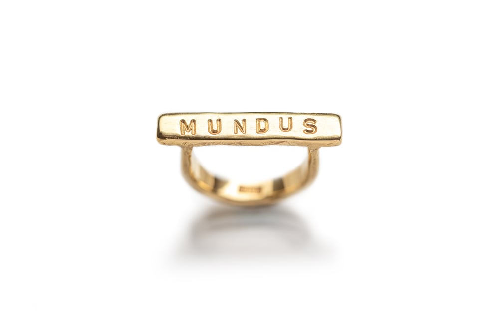 Image of plain gold plated silver ring with inscription in Latin