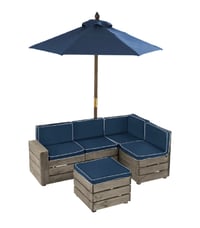 Image 1 of Bardot Sectional With Ottoman & Umbrella - Pebble & Navy