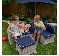 Image 6 of Bardot Sectional With Ottoman & Umbrella - Pebble & Navy