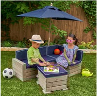 Image 4 of Bardot Sectional With Ottoman & Umbrella - Pebble & Navy