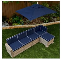Image 8 of Bardot Sectional With Ottoman & Umbrella - Pebble & Navy