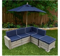 Image 7 of Bardot Sectional With Ottoman & Umbrella - Pebble & Navy
