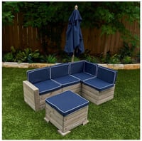 Image 9 of Bardot Sectional With Ottoman & Umbrella - Pebble & Navy