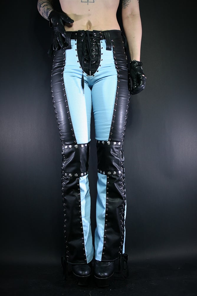 Image of DENIM N' LEATHER PANTS