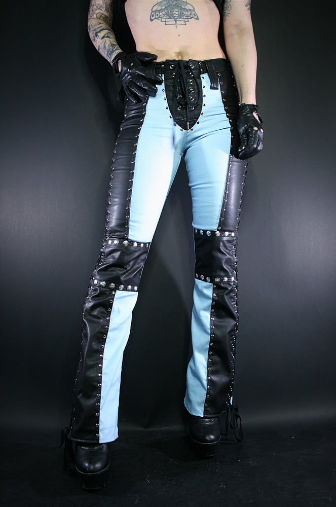 Image of DENIM N' LEATHER PANTS