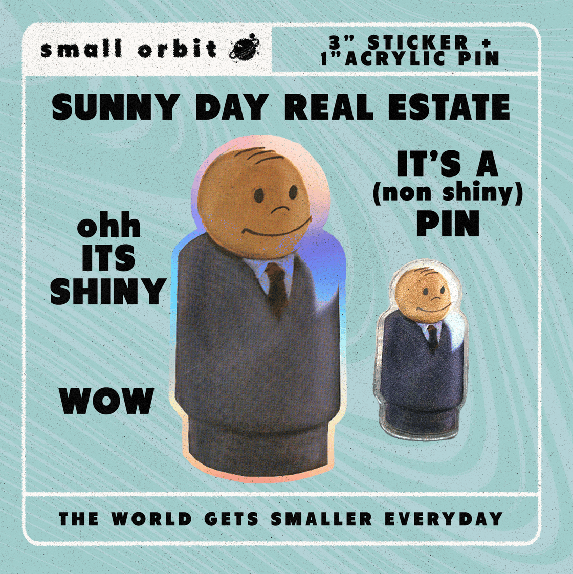 Image of Sunny Day Real Estate Holographic 3"inch die cut sticker & 1.25 inch acrylic Pin - 90's emo , diary