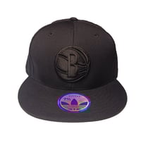 Image 3 of Adidas Brooklyn Nets Hat Cap Mens Fitted Size 7-3/4 Blackout Black NBA 100% Wool