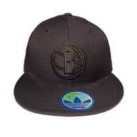 Image 2 of  Adidas Brooklyn Nets Hat Cap Mens Fitted 7 Black NBA Blackout 100% Wool