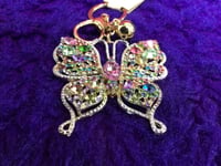 Image 1 of Pink Rhinestone Butterfly Key Chain