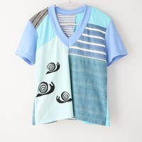 Image 3 of snails blue courtneycourtney adult size m/l medium large vneck short sleeve tee tshirt top