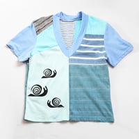 Image 1 of snails blue courtneycourtney adult size m/l medium large vneck short sleeve tee tshirt top