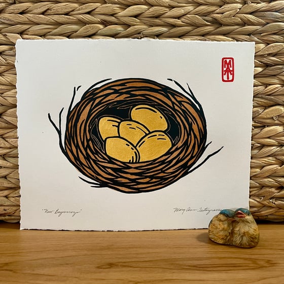 Image of New Beginnings (hand painted linocut print)