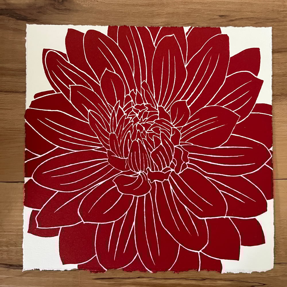 Image of Dahlia (in deep red on white paper) (ONLY ONE LEFT)