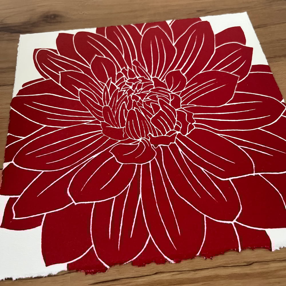 Image of Dahlia (in deep red on white paper) (ONLY ONE LEFT)