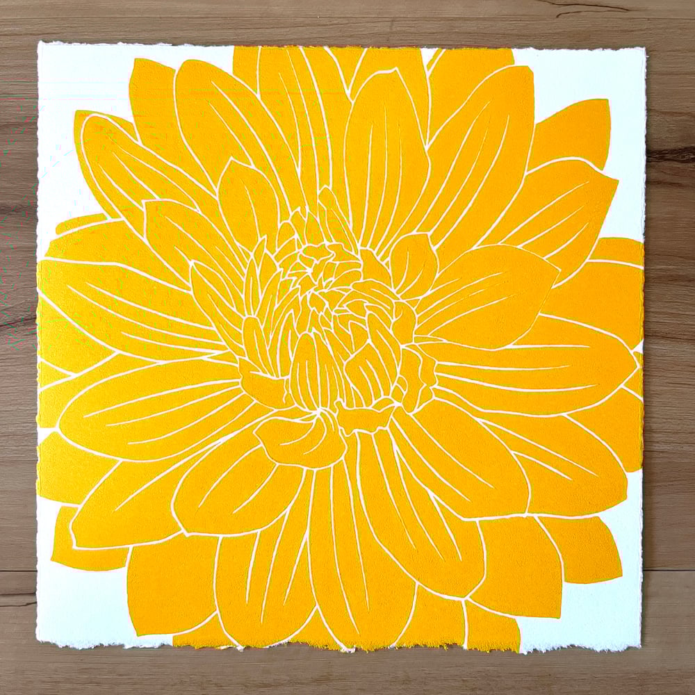 Image of Dahlia (in golden yellow on white paper)