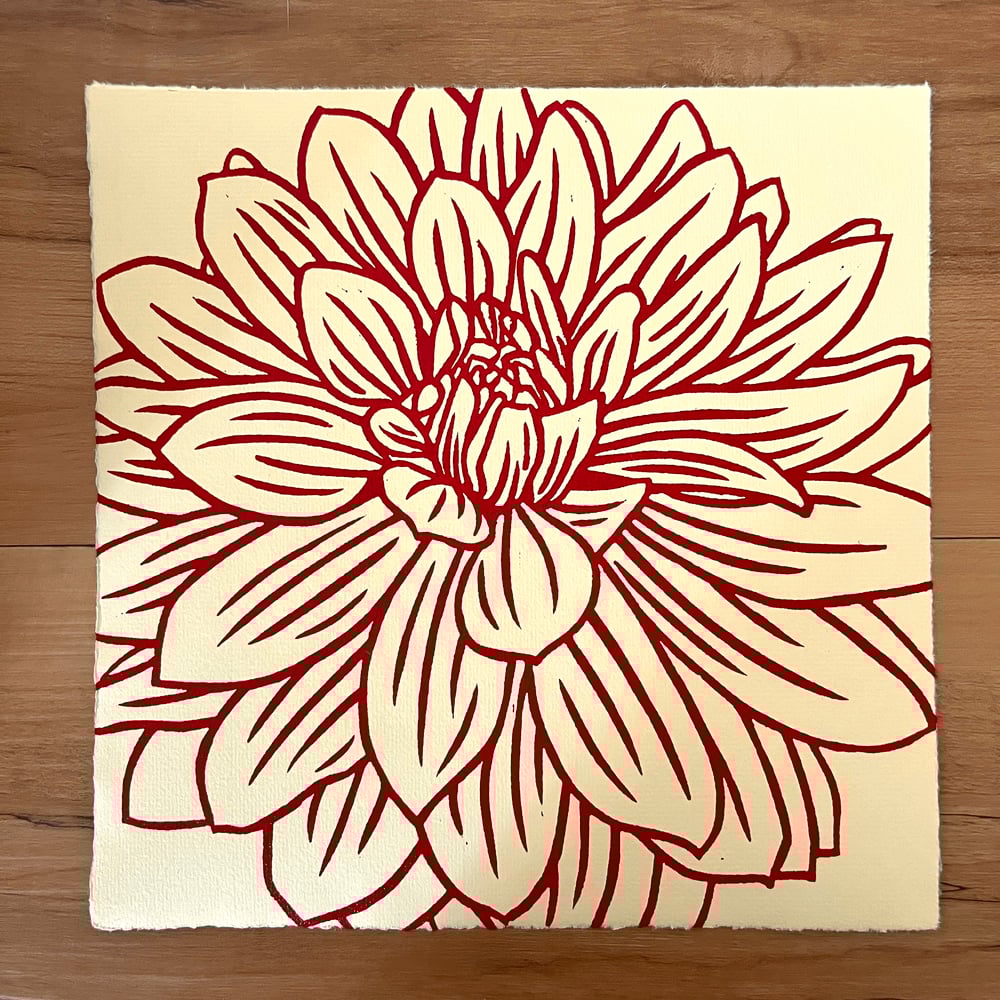 Image of Dahlia (in magenta on yellow paper)