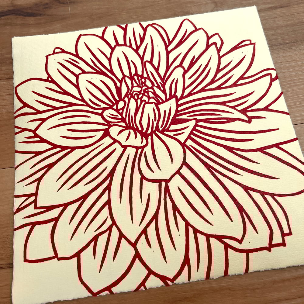 Image of Dahlia (in magenta on yellow paper)