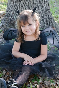 Image 1 of Bat Tutu Bodysuit Black Bat Girl’s Costume Halloween Birthday Dress Set Wings and Hair Clips