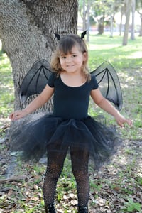 Image 2 of Bat Tutu Bodysuit Black Bat Girl’s Costume Halloween Birthday Dress Set Wings and Hair Clips