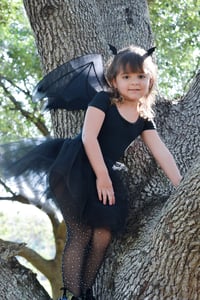 Image 3 of Bat Tutu Bodysuit Black Bat Girl’s Costume Halloween Birthday Dress Set Wings and Hair Clips