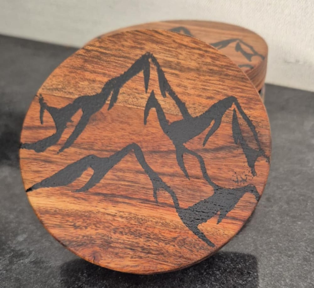Image of Hand painted acacia coasters (assorted designs) 
