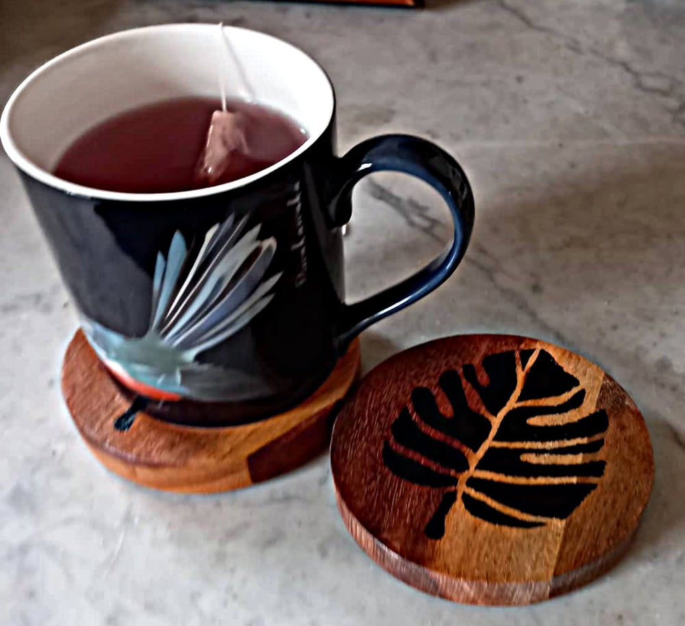 Image of Hand painted acacia coasters (assorted designs) 