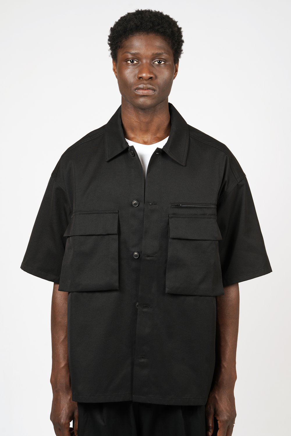 Image of Black Cotton Gabardine Utility Shirt