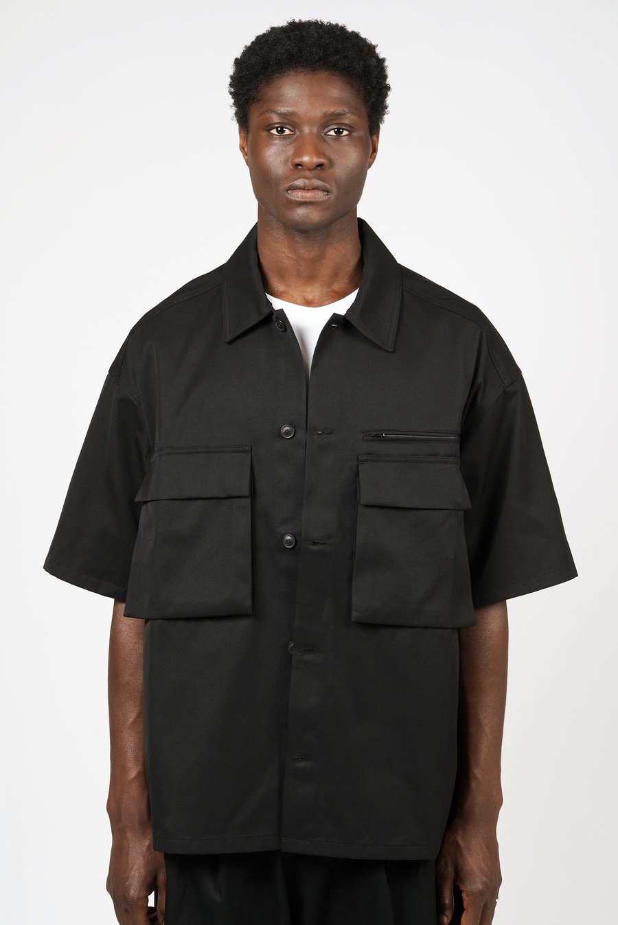 Image of Black Cotton Gabardine Utility Shirt
