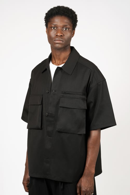 Image of Black Cotton Gabardine Utility Shirt