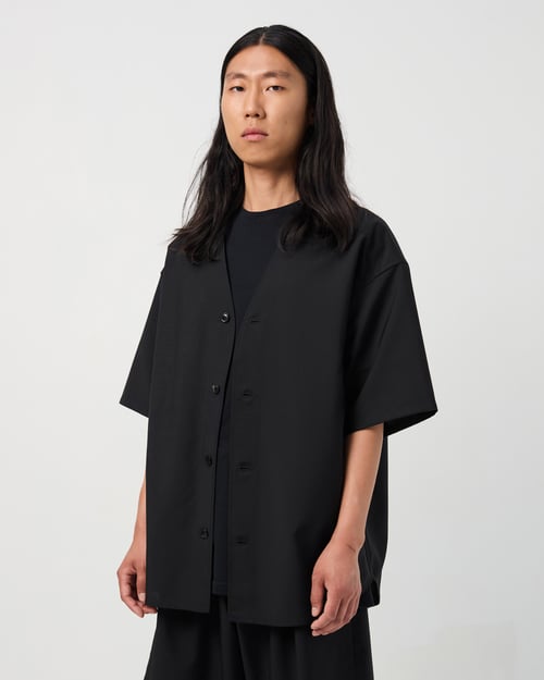 Image of Black Wool / Mohair Collarless Shirt