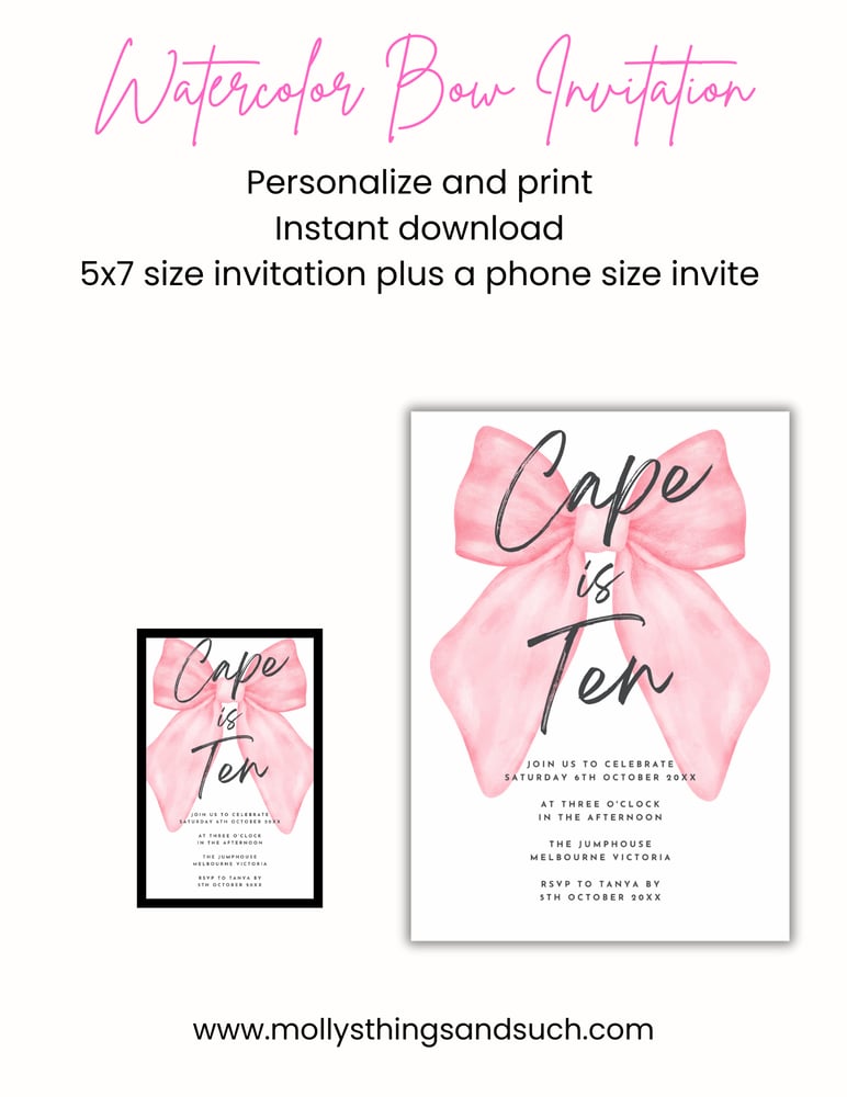 Image of Pink Bow Birthday Invitation