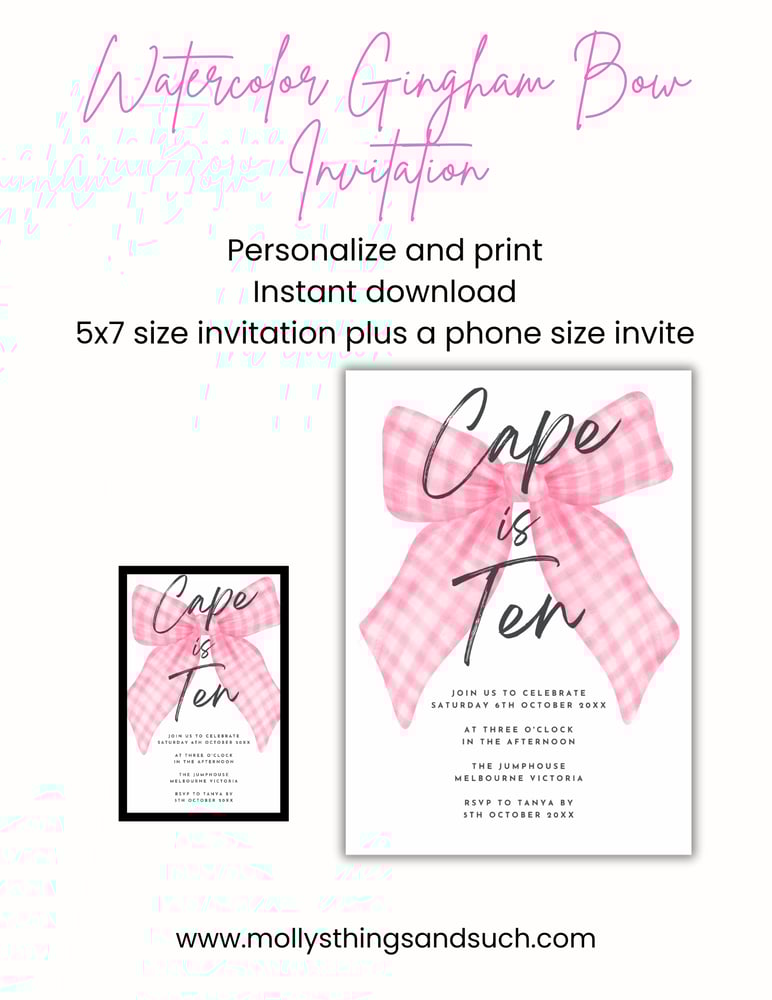 Image of Pink Bow Birthday Invitation