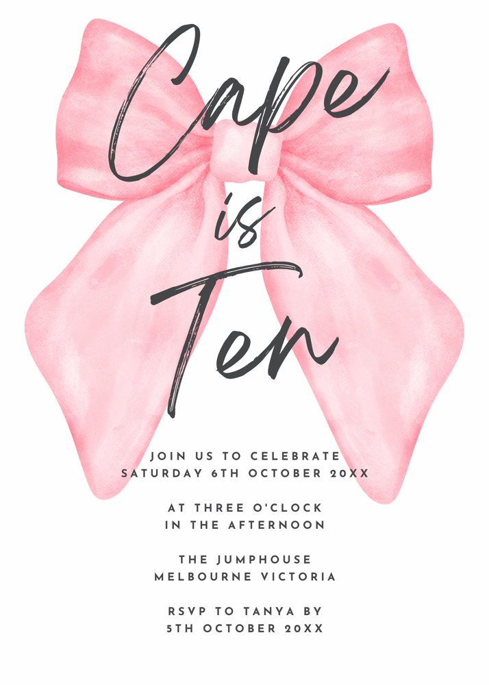 Image of Pink Bow Birthday Invitation