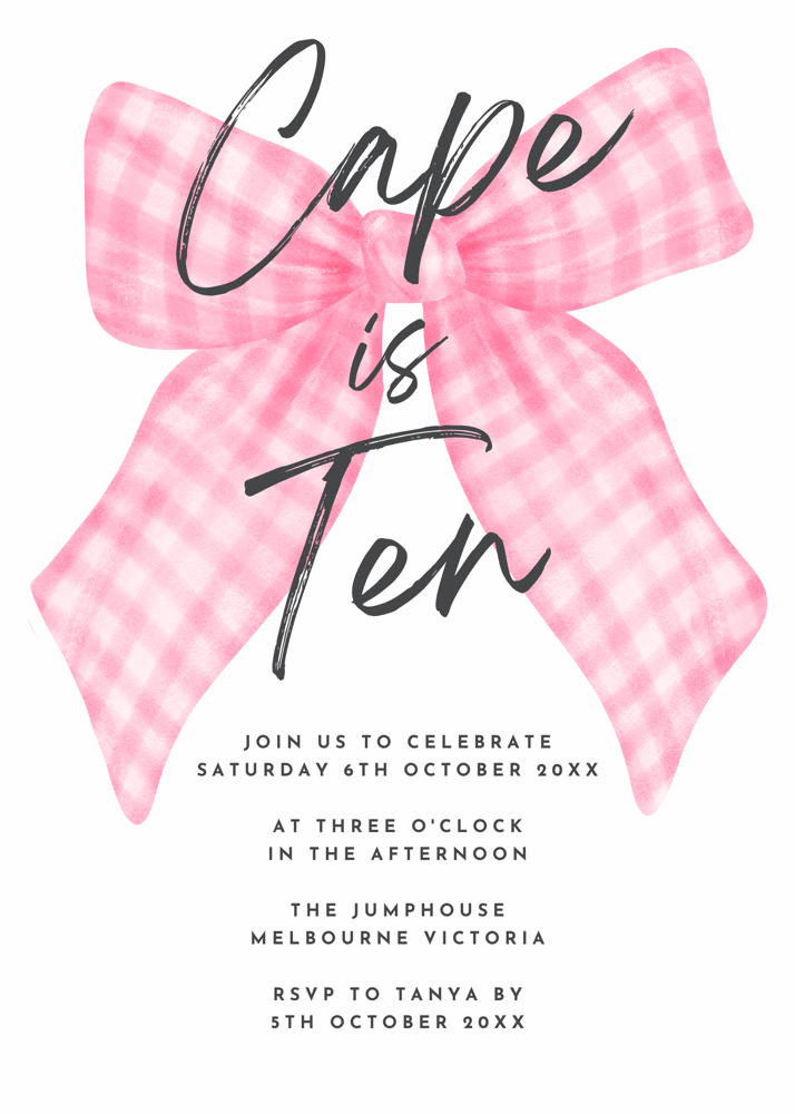 Image of Pink Bow Birthday Invitation