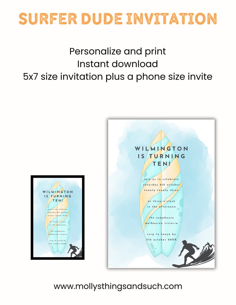 Image of Surfer Dude Birthday Invitation