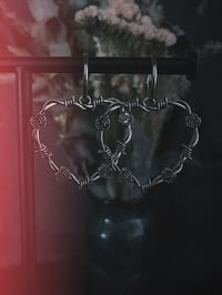 Image 1 of Barb Wire Heart Hoop Earrings 
