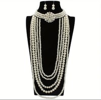 Image 2 of Long Strand Pearl Necklace and Earrings Set