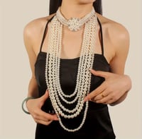 Image 3 of Long Strand Pearl Necklace and Earrings Set