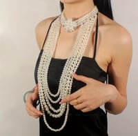 Image 1 of Long Strand Pearl Necklace and Earrings Set