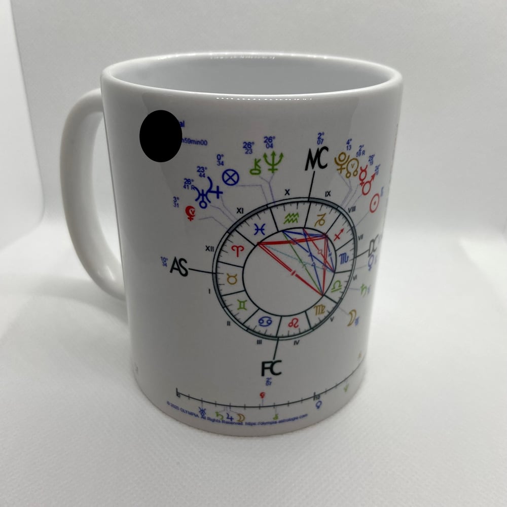 L’ASTRO-MUG : MUG EN CÉRAMIQUE BLANCHE AVEC VOTRE THÈME ASTRAL PERSONNALISÉ 